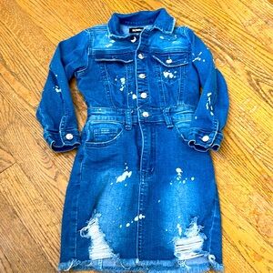 Distressed girls denim jean one piece skirt romper nova kids dress